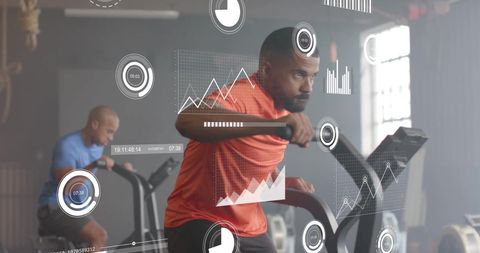 Athletes Training with Digital Financial Data Overlays - Download Free Stock Images Pikwizard.com