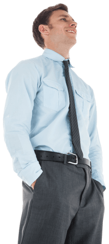 Transparent Businessman in Confident Pose with Hands in Pockets