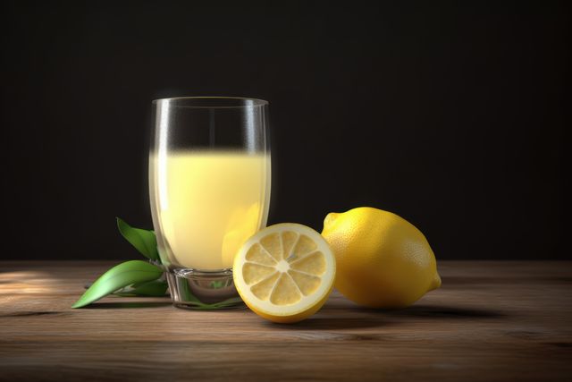 Glass of lemon juice and lemon on black background, created using generative ai technology - Download Free Stock Photos Pikwizard.com