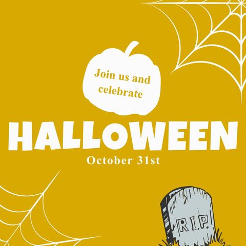 yellow halloween celebration invitation with tombstone and spiderwebs - Download Free Stock Templates Pikwizard.com
