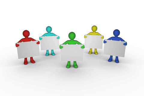 colorful transparent figures holding blank placards in dark space - Download Free Stock Videos Pikwizard.com