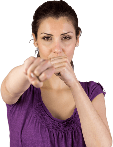 Confident Woman Showing Punching Stance Transparent Background