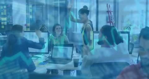 Dynamic Business Team Celebrating Tech Breakthrough