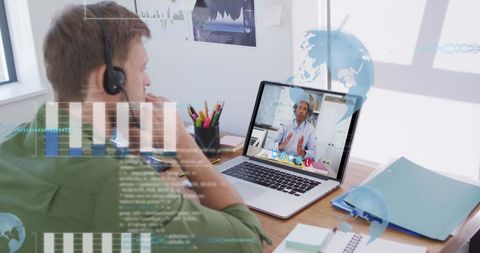 Businessman in Virtual Meeting Analyzing Data with Digital Interface - Download Free Stock Images Pikwizard.com