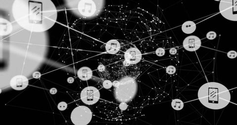 Global digital network with smartphone and music icons
