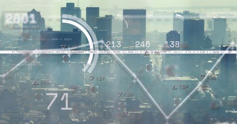 Dynamic Interface with Data Overlay on Cityscape View - Download Free Stock Images Pikwizard.com