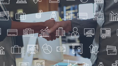 Business Statistics and Data Animation Over People Handshake