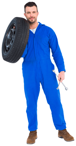 Transparent Portrait of Male Mechanic Holding Tire and Tools - Download Free Stock Videos Pikwizard.com