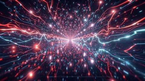 Futuristic Neon Data Tunnel with Streaming Digital Streams