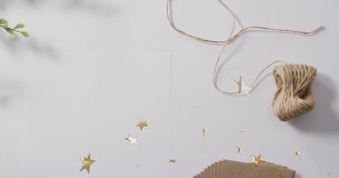 Crafting supplies with golden stars and eco materials