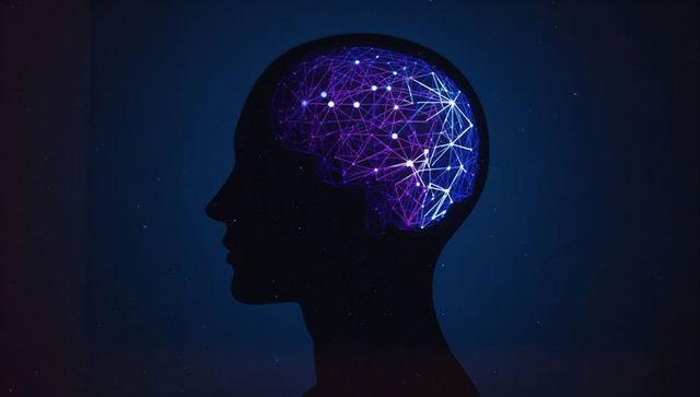 Silhouette human head with glowing neural network