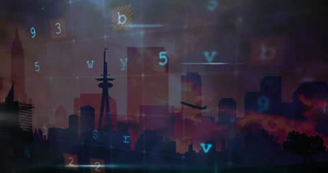 Cyber Attack Warning in Urban Skyline Animation