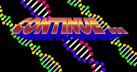 Futuristic digital art with 3d gradient text and dna helix