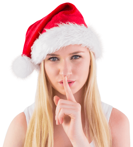 transparent blonde woman wearing santa hat keeping secret gesture - Download Free Stock Videos Pikwizard.com