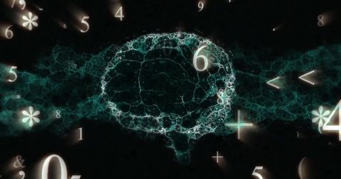 Digital brain with numeric data and glowing network