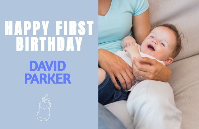 This image captures the joy and warmth of a first birthday milestone. Use it for parenting blogs, birthday invitations, family celebration announcements, and infant care promotions.