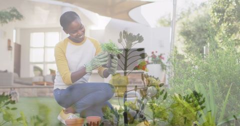 Woman Gardening at Home for Community Garden Week Awareness