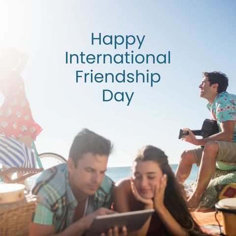 Joyful Friends Enjoying Beach Celebrating International Friendship Day