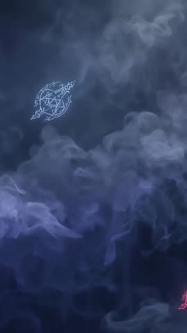 Glowing blue pentagram sigil bobbing through smoky navy sky vertical neon vapor loop