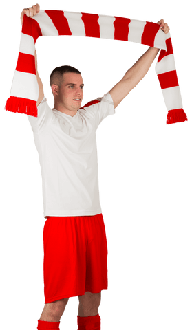 transparent soccer fan holding striped red and white scarf celebrating - Download Free Stock Videos Pikwizard.com