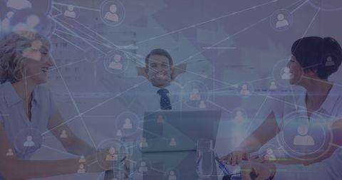 coworkers collaborating with digital network overlay - Download Free Stock Images Pikwizard.com