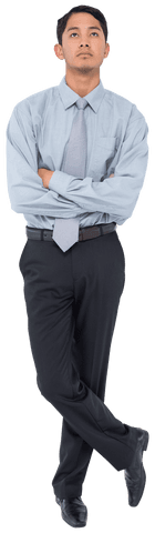 Confident Biracial Businessman Looking Up, Arms Crossed on Transparent Background