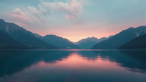 Beautiful Mountain Lake at Dusk with Reflections and Cloudy Sky