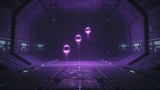 Futuristic Glowing Purple Orbs in Spaceship Corridor