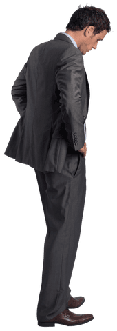 Confident Businessman in Gray Suit Looking Down Profile Transparent