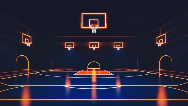 Neon-lit basketball court design with futuristic aesthetic