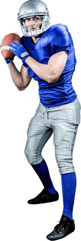 Transparent portrait of focused american football player holding ball
