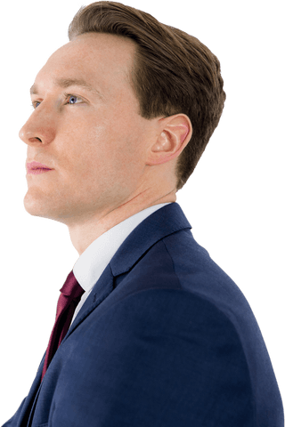 Transparent Businessman in Deep Thought on White Background