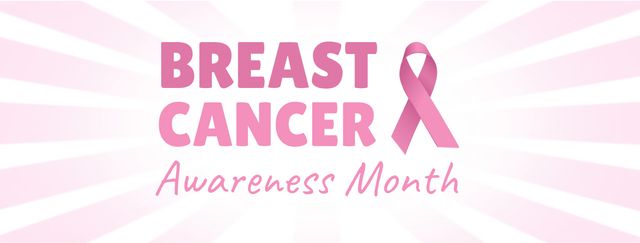 Breast Cancer Awareness Month Banner with Pink Ribbon and Sunburst Background - Download Free Stock Templates Pikwizard.com