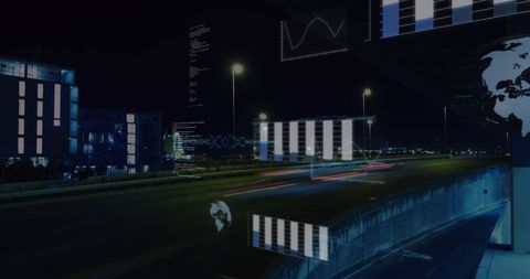 City Traffic Data Analytics Concept with Futuristic Interface at Night