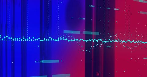 Abstract data processing background on blue and red gradient