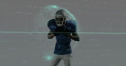 Futuristic Football Player Surrounded by Digital Data Particles