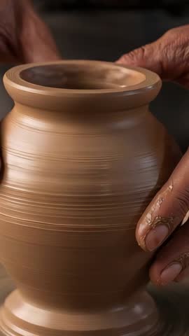 Senior Artisan Centering Clay and Shaping Pot on Wheel - Tapering Walls, Flaring Lip
