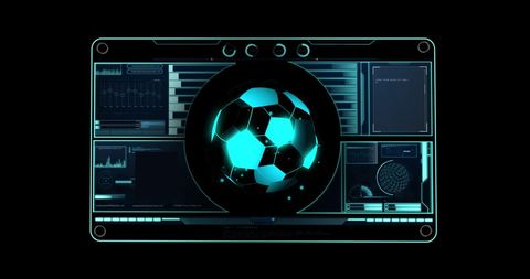 Digital football with technological interface in futuristic display