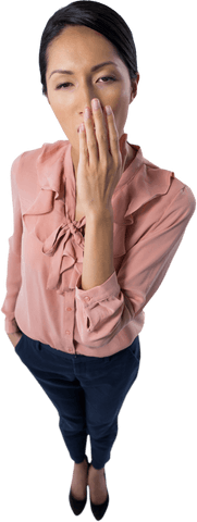 Yawning female executive on transparent background