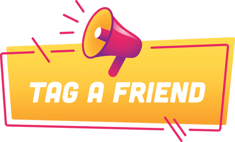 Transparent megaphone badge with tag a friend text