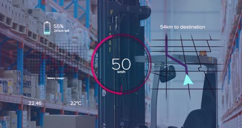 Innovative Warehouse Automation with Digital Speedometer and Data Overlay - Download Free Stock Images Pikwizard.com