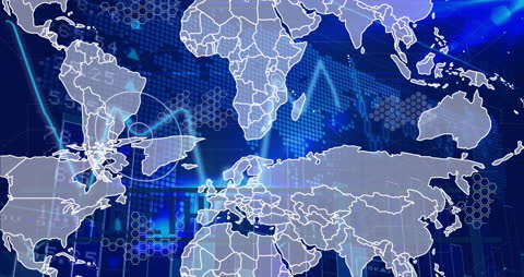 Futuristic Digital Interface with Global Map and Data Connections