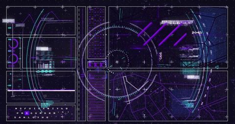 Futuristic HUD Navigation Interface with Neon Reticle, Map Overlay and Data Waveforms