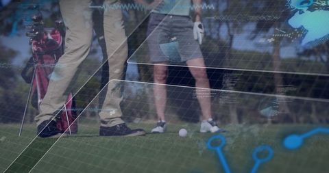 People on Golf Course Interacting with Digital Analysis Overlay