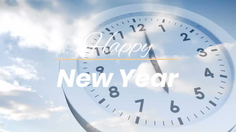 Happy New Year Animation with Network Connections and Clock