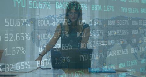 Businesswoman Analyzing Global Financial Data and Stock Markets