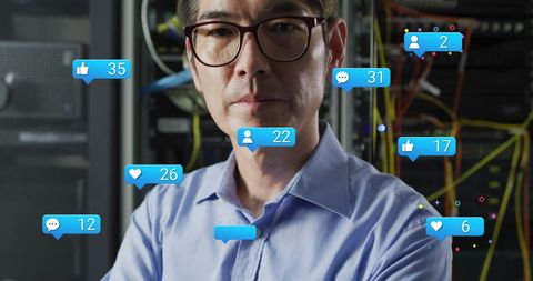 Social Media Interaction Over Tech Worker in Server Room - Download Free Stock Images Pikwizard.com