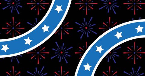 Blue Star Patterns Over Festive Fireworks Background