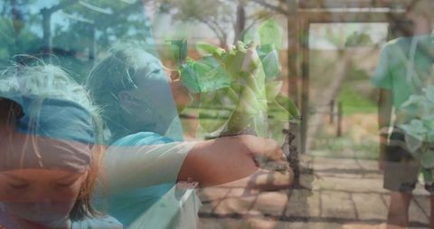 Curious Girl Exploring Succulent at Plant Nursery