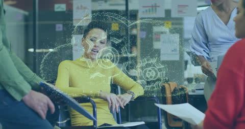 Diverse Team Collaborating with Technology Enhancement in Modern Office